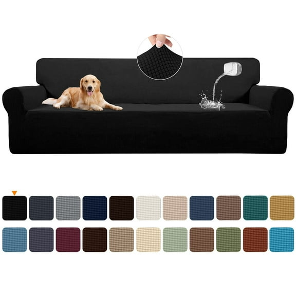 Sanmadrola 100% Waterproof Sofa Cover Non Slip Couch Cover Stretch Slipcover Leakproof Couch Protector for Kids Dogs Cats Pets, Black, Oversized Sofa