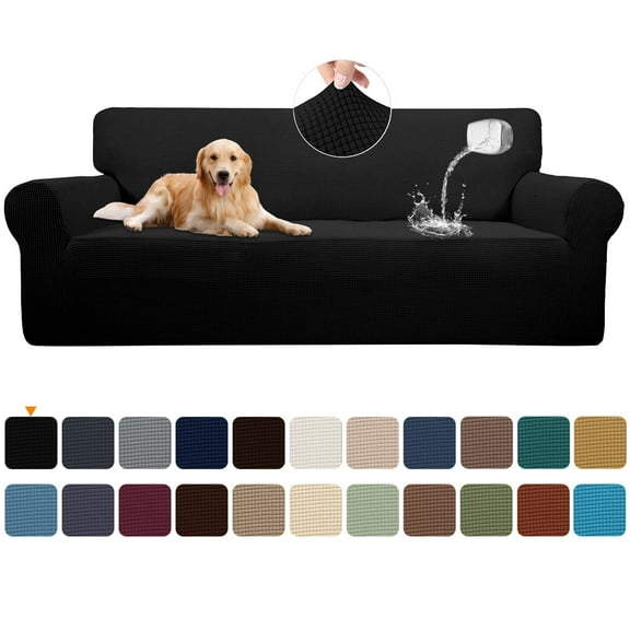 Sanmadrola 100% Waterproof Sofa Cover Non Slip Couch Cover Stretch Slipcover Leakproof Couch Protector for Kids Dogs Cats Pets, Black, Sofa