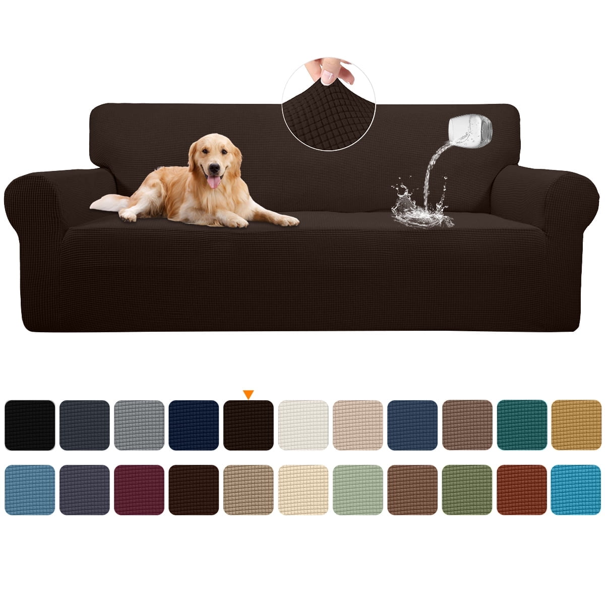 Sanmadrola 100% Waterproof Sofa Cover Non Slip Couch Cover Stretch Slipcover Leakproof Couch Protector for Kids Dogs Cats Pets, Chocolate, Sofa