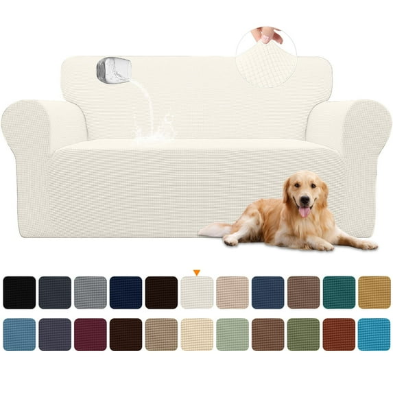Sanmadrola 100% Waterproof Sofa Cover Non Slip Couch Cover Stretch Slipcover Leakproof Couch Protector for Kids Dogs Cats Pets, Cream, Loveseat