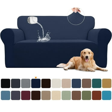 Sanmadrola 100% Waterproof Sofa Cover Non Slip Couch Cover Stretch Slipcover Leakproof Couch Protector for Kids Dogs Cats Pets, Dark Blue, Loveseat