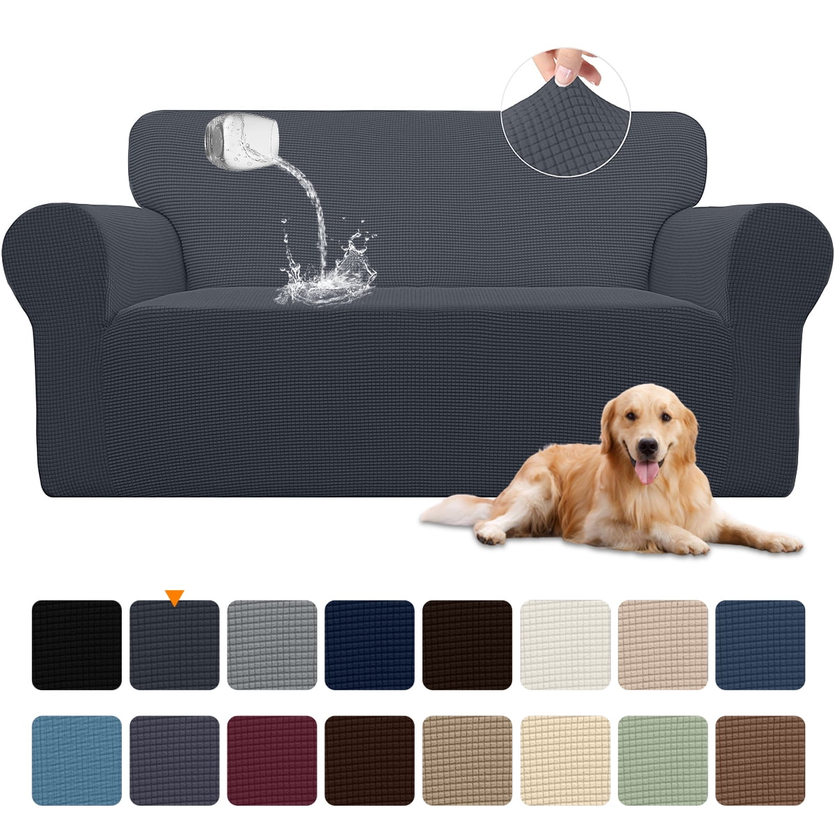 Sanmadrola 100% Waterproof Sofa Cover Non Slip Couch Cover Stretch Slipcover Leakproof Couch Protector for Kids Dogs Cats Pets, Dark Gray, Loveseat