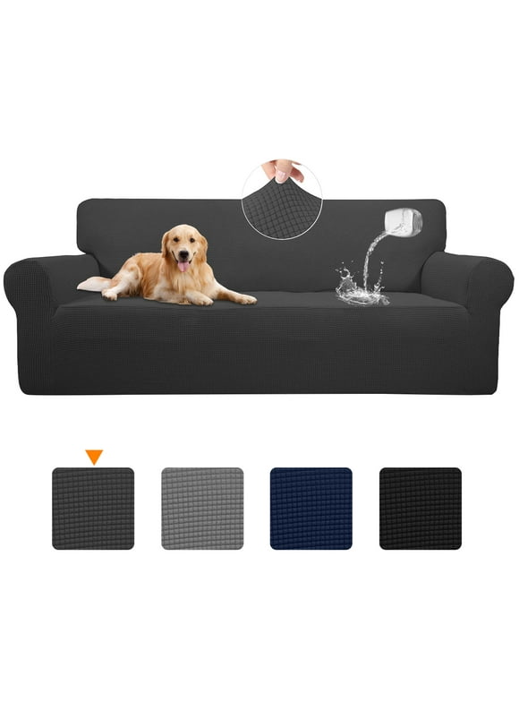 Sanmadrola 100% Waterproof Sofa Cover Non Slip Couch Cover Stretch Slipcover Leakproof Couch Protector for Kids Dogs Cats Pets, Dark Gray, Sofa