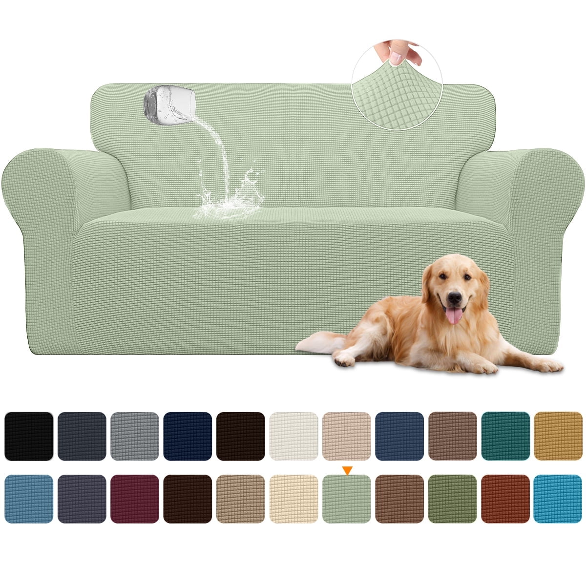 Sanmadrola 100% Waterproof Sofa Cover Non Slip Couch Cover Stretch Slipcover Leakproof Couch Protector for Kids Dogs Cats Pets, Grass Green, Loveseat