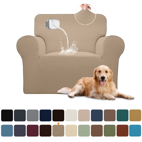 Sanmadrola 100% Waterproof Sofa Cover Non Slip Couch Cover Stretch Slipcover Leakproof Couch Protector for Kids Dogs Cats Pets, Leather Color, Chair