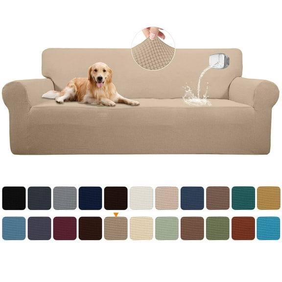 Sanmadrola 100% Waterproof Sofa Cover Non Slip Couch Cover Stretch Slipcover Leakproof Couch Protector for Kids Dogs Cats Pets, Leather Color, Sofa