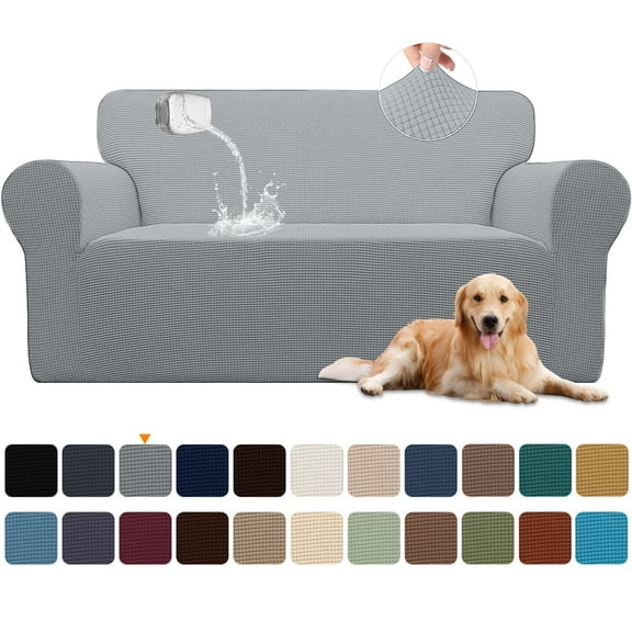 Sanmadrola 100% Waterproof Sofa Cover Non Slip Couch Cover Stretch Slipcover Leakproof Couch Protector for Kids Dogs Cats Pets, Light Gray, Loveseat