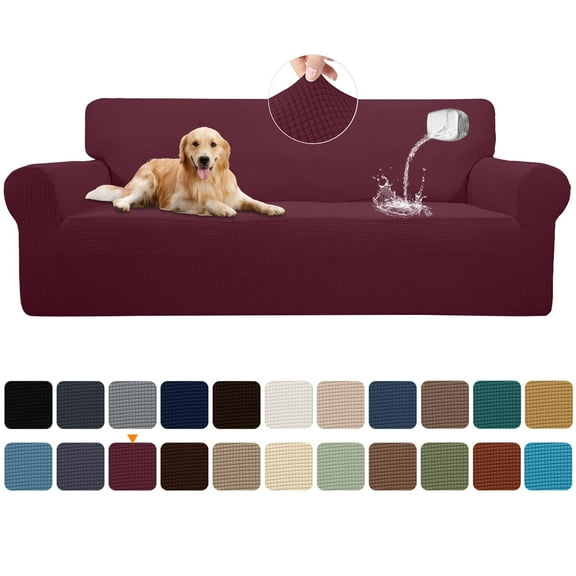 Sanmadrola 100% Waterproof Sofa Cover Non Slip Couch Cover Stretch Slipcover Leakproof Couch Protector for Kids Dogs Cats Pets, Wine Red, Sofa