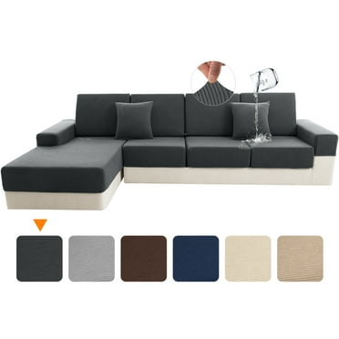 Sanmadrola Couch Cushion Cover for Sectional Sofa, Waterproof Slipcover Stain Resistant High Elasticity Wear-Resistant Striped Sofa Cover, Dark Grey 1 Piece Set for Furniture, Children, Pets