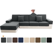 Sanmadrola Waterproof Couch Cushion Cover for Sectional Sofa,Slipcover Stain Resistant High Elasticity Wear-Resistant Striped Sofa Cover, Dark Grey 1 Piece Set 