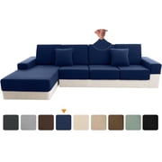 Sanmadrola Waterproof Couch Cushion Cover for Sectional Sofa,Slipcover Stain Resistant High Elasticity Wear-Resistant Striped Sofa Cover,Dark Blue Back Couch Co