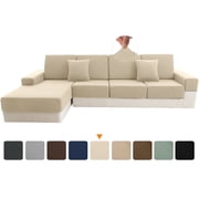 Sanmadrola Waterproof Couch Cushion Cover for Sectional Sofa,Slipcover Stain Resistant High Elasticity Wear-Resistant Striped Sofa Cover,Natural Color Back Couc