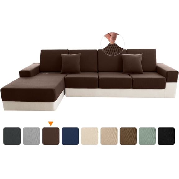 Sanmadrola Waterproof Couch Cushion Cover for Sectional Sofa,Slipcover Stain Resistant High Elasticity Wear-Resistant Striped Sofa Cover,Brown 2 Armrest cover for Furniture, Children, Pets