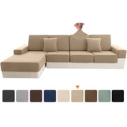 Sanmadrola Waterproof Couch Cushion Cover for Sectional Sofa,Slipcover Stain Resistant High Elasticity Wear-Resistant Striped Sofa Cover,Khaki 2 Armrest cover f