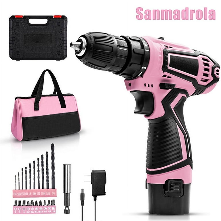 Sanmadrola 12V Pink Cordless Drill Driver Set 3/8'' Chuck Lithium