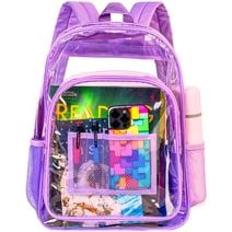 Sanmadrola 17 inch Clear Backpack Large Clear School Backpack Heavy Duty Plastic Bookbag for School Transparent Clear Backpack for Stadium School PVC Purple