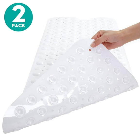 Sanmadrola 2 Pack Bath Mat Extra Large 40 x 16 Inch Non Slip Bathtub Shower Mat Extra Long Bathroom Mats for Tub Nonslip Anti Slip Bathmats White