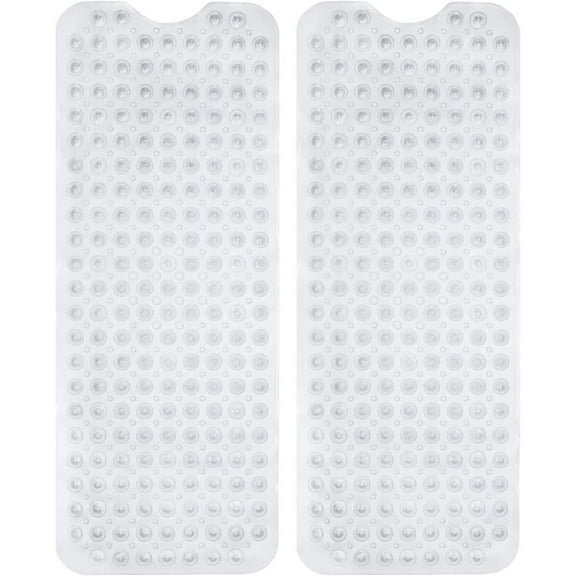 Sanmadrola 2 Pack Bath Tub Shower Mat 40 x 16 Inch Non-Slip and Extra Large Bathtub Mat with Suction Cups, Machine Washable Bathroom Mats with Drain Holes Clear