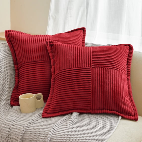 Sanmadrola 2-Pack Corduroy Pillow Covers 18x18 Inch - Boho Striped Decorative Throw Pillow Cases for Couch, Sofa, Bed, Farmhouse & Christmas Living Room Decor