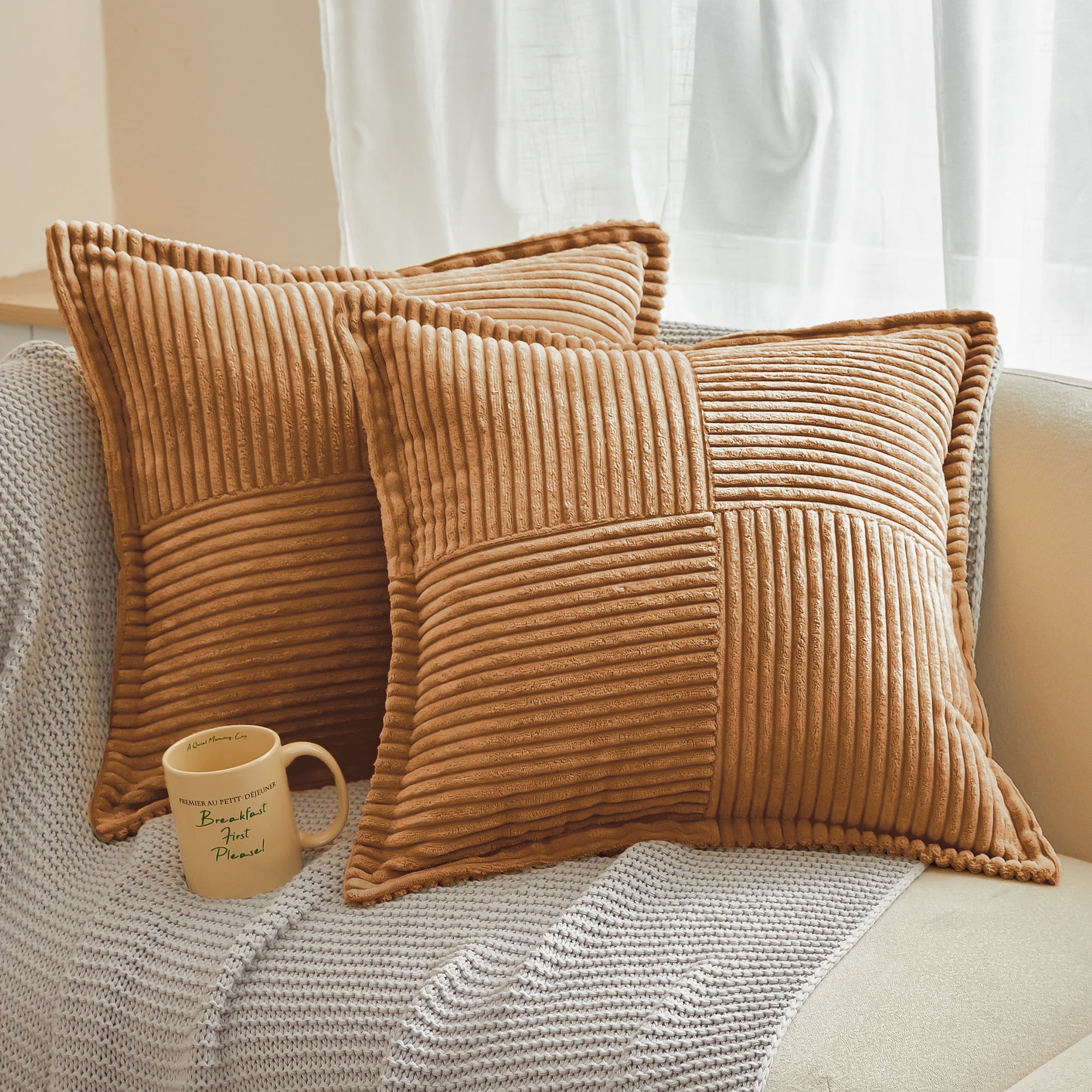 Sanmadrola 2-Pack Corduroy Pillow Covers 18x18 Inch - Boho Striped Decorative Throw Pillow Cases for Couch, Sofa, Bed, Farmhouse & Christmas Living Room Decor - Walmart.com