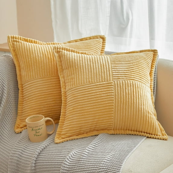 Sanmadrola 2-Pack Corduroy Pillow Covers 18x18 Inch - Boho Striped Decorative Throw Pillow Cases for Couch, Sofa, Bed, Farmhouse & Christmas Living Room Decor
