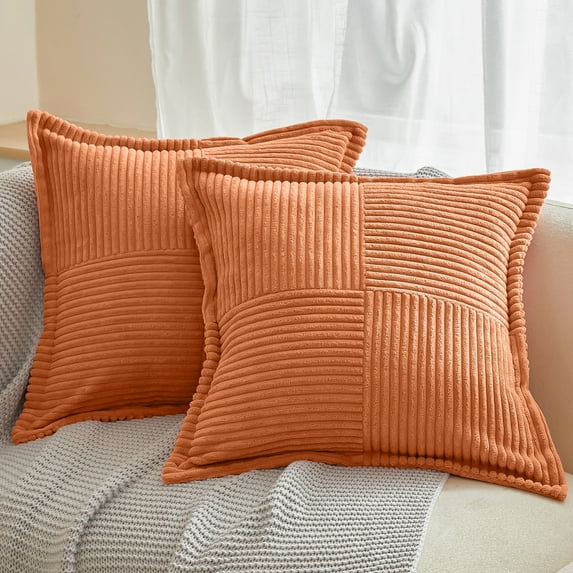 Sanmadrola 2 Pack Corduroy Pillow Covers with Splicing Super Soft Boho Striped Pillow Cover Broadside Decorative Textured Christmas Throw Pillows for Couch Cushion Livingroom Bed Sofa, 18"x18"