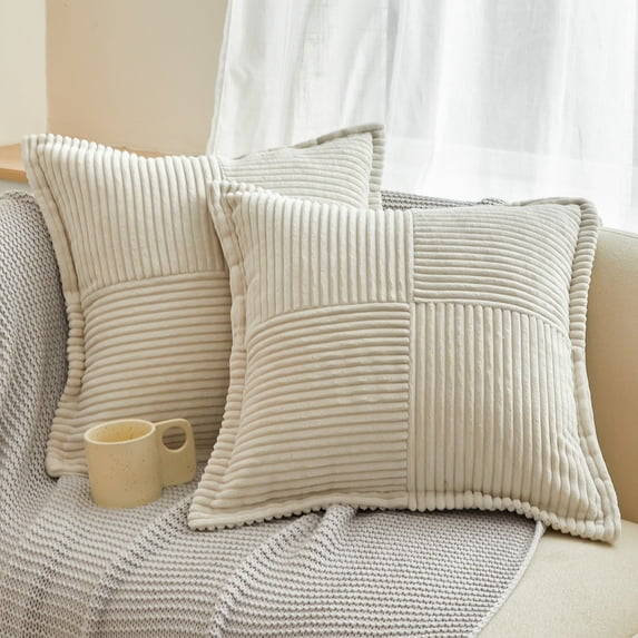 Sanmadrola 2-Pack Corduroy Pillow Covers 18x18 Inch - Boho Striped Decorative Throw Pillow Cases for Couch, Sofa, Bed, Farmhouse & Christmas Living Room Decor