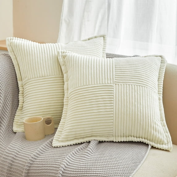 Sanmadrola 2 Pack Corduroy Pillow Covers with Splicing Super Soft Boho Striped Pillow Cover Broadside Decorative Textured Christmas Throw Pillows for Couch Cushion Livingroom Bed Sofa, 18"x18"