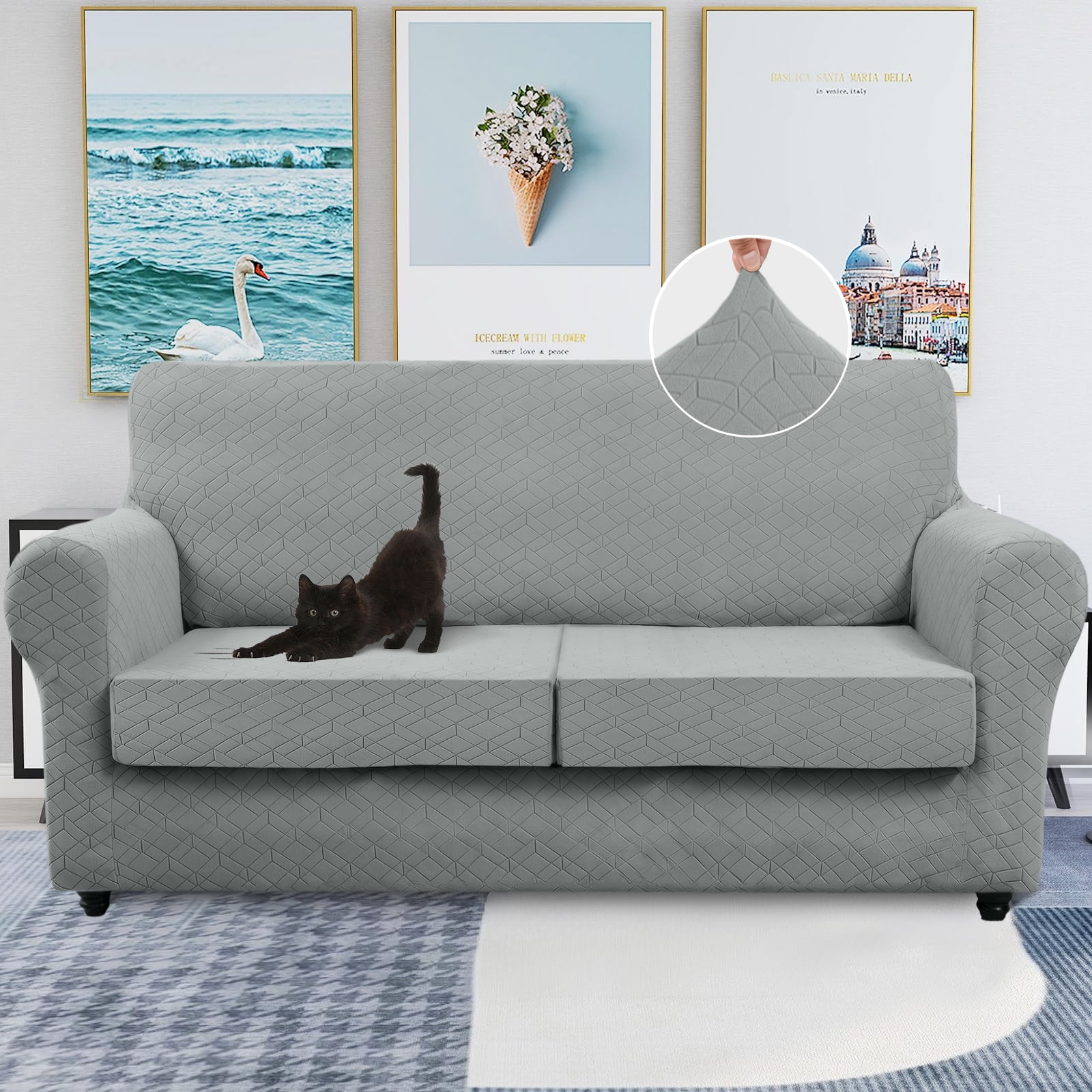 Sanmadrola 3 Piece Stretch Sofa Covers Couch Covers for 2 Cushion Couch Loveseat Covers Width Up to 72 Inch Feature Thick Soft Stay in Place