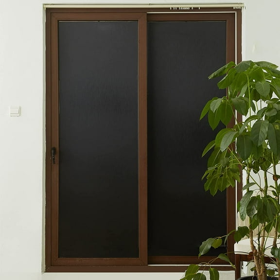 Sanmadrola 35''x158'' Window Film Total Blackout Window Privacy Film Static Cling Window Film Sun Blocking Room Darkening Window Tint Black Window Cover 100% Light Blocking No Glue