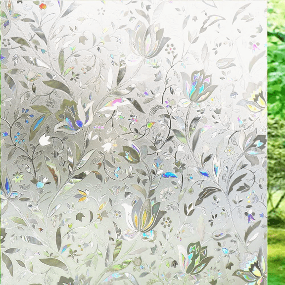 Sanmadrola 35''x158'' Window Privacy Film Window Vinyl Glass Covering Stained Glass Decorative Film Window Film Privacy Frosted Static Window Clings Non-Adhesive No-Glue for Home Office Living Room