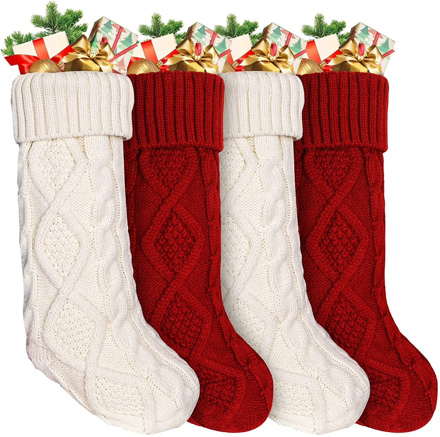 6pcs Christmas Stockings Large Knitted Xmas Stockings 18 Inches Fireplace  Hanging Stockings for Family Holiday Christmas Decoration 