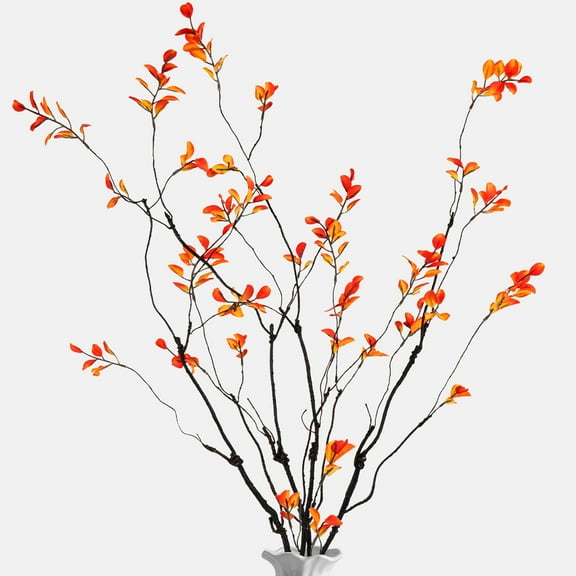 Sanmadrola 4 Pcs Fall Stems Artificial Ficus Branches 38 Inch Faux Eucalyptus Stems Fall Decor Fake Leaves Fall Decorations for Home Autumn Table Decor Fall Branches for Vase Filler