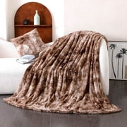 Sanmadrola 60''X 80'' Luxury Faux Fur Throw Blanket for Bed Extra Large Super Soft Fluffy Cozy Fall Thick Warm Fox Fur Throw Blankets for Couch, Bed Reversible to Plush Velvet Brown