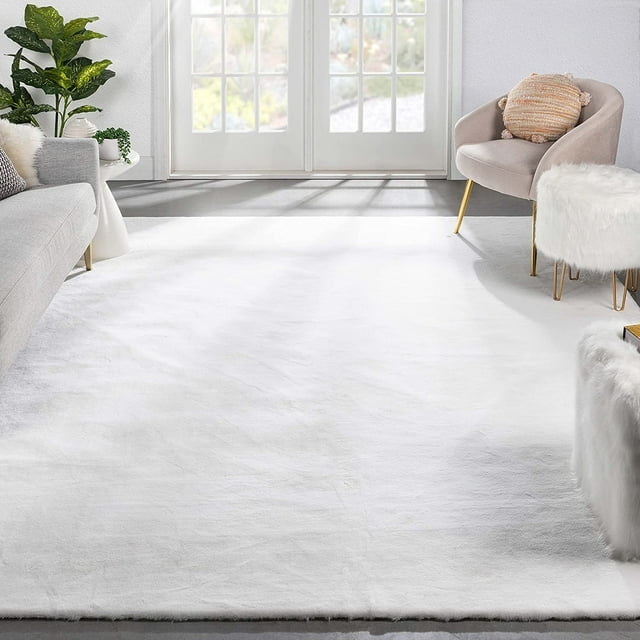 Sanmadrola 6x8 Area Rugs White Furry Rugs Faux Sheepskin Rug Washable
