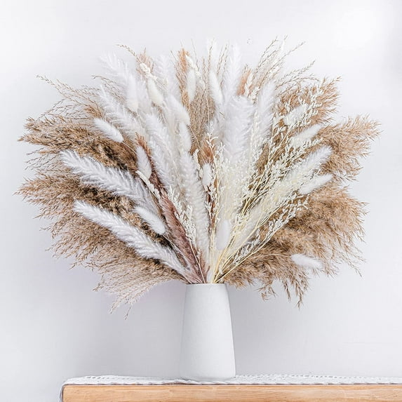 80 Pcs Natural Dried Pampas Grass Bonquet Boho Home Decor Bouquet Dried Reed Flowers for Wedding Floral Arrangements Wall Bathroom Décor