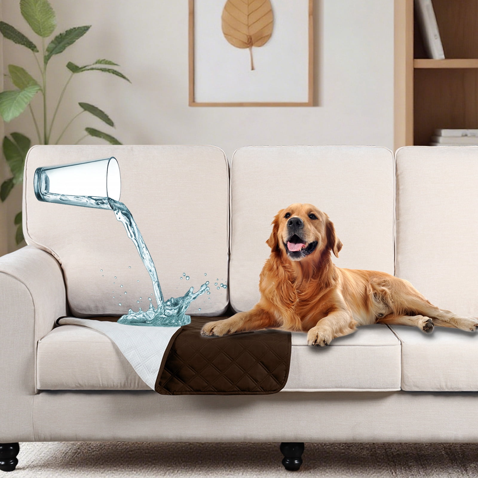 Sanmadrola Anti Scratch Plaid Polyester Sofa Pet Slipcovers, Brown