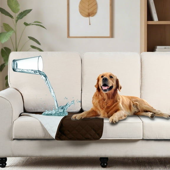 Sanmadrola Anti Scratch Plaid Polyester Sofa Pet Slipcovers, Brown Double-Sided Waterproof Dog Bed Couch Cover Pet Blanket Sofa Couch Furniture Protector for Kids Children Dog Cat