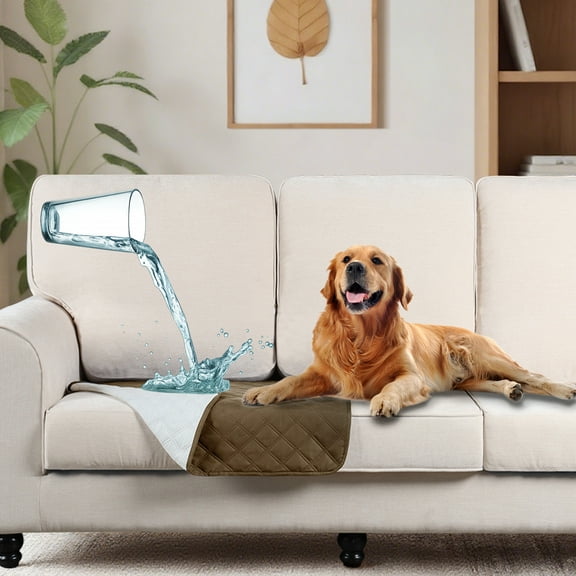 Sanmadrola Anti-scratch Plaid Polyester Sofa Pet Slipcovers, Dark Khaki