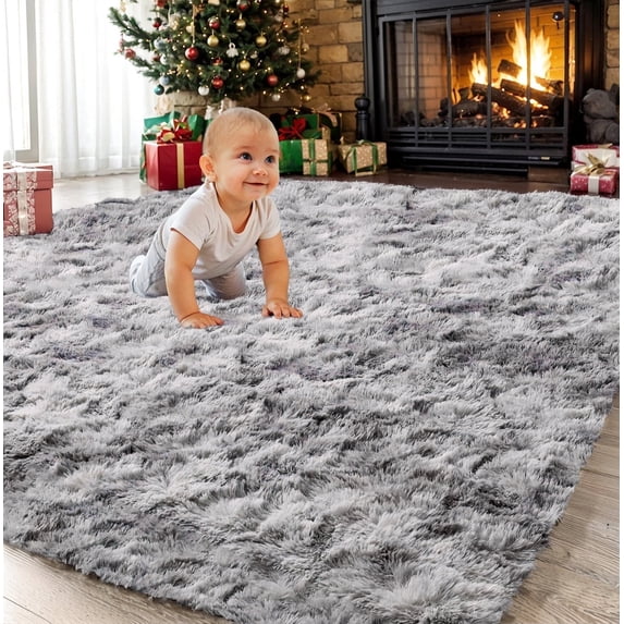 Sanmadrola Area Rug for Bedroom,4'X5.2',Fluffy Shag Rug for Living Room,Furry Carpet for Kids Room,Shaggy Throw Rug for Nursery Room,Fuzzy Plush Rug,Black Carpet,Rectangle,Cute Room Decor for Baby