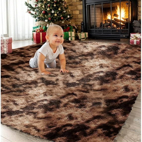 Sanmadrola Area Rug for Bedroom,4'X5.3',Fluffy Shag Rug for Living Room,Furry Carpet for Kids Room,Shaggy Throw Rug for Nursery Room,Fuzzy Plush Rug,Coffee Carpet,Rectangle,Cute Room Decor for Baby