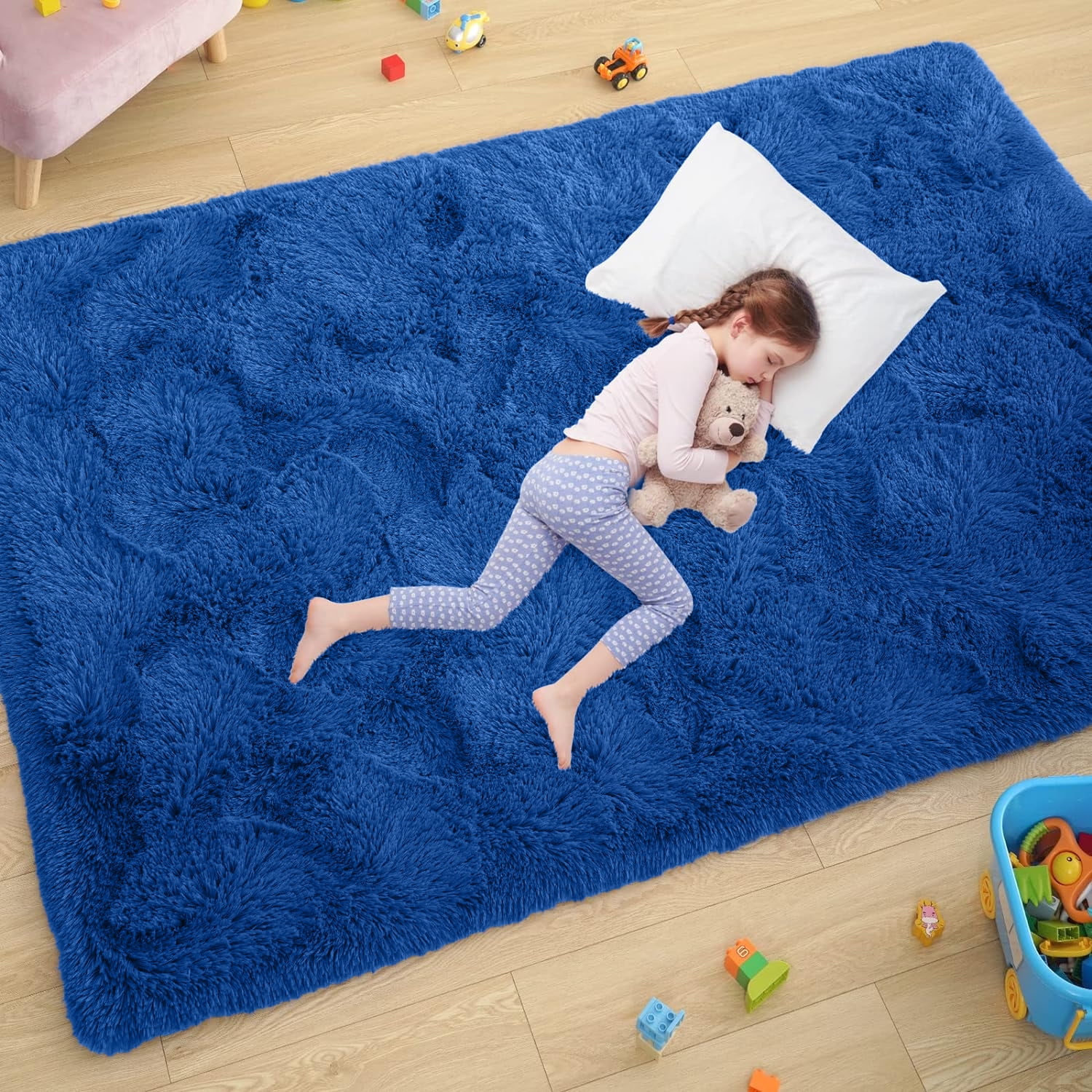 Sanmadrola Soft Velvet Thick Comfy Area Rug, 6.5'X8.2', Navy Blue, for