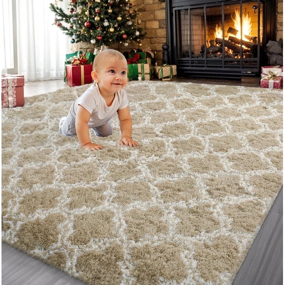 Sanmadrola Area Rug for Bedroom,6.5'X7.5',Fluffy Shag Rug for Living Room,Furry Carpet for Kids Room,Shaggy Throw Rug for Nursery Room,Fuzzy Plush Rug,Black Carpet,Rectangle,Cute Room Decor for Baby
