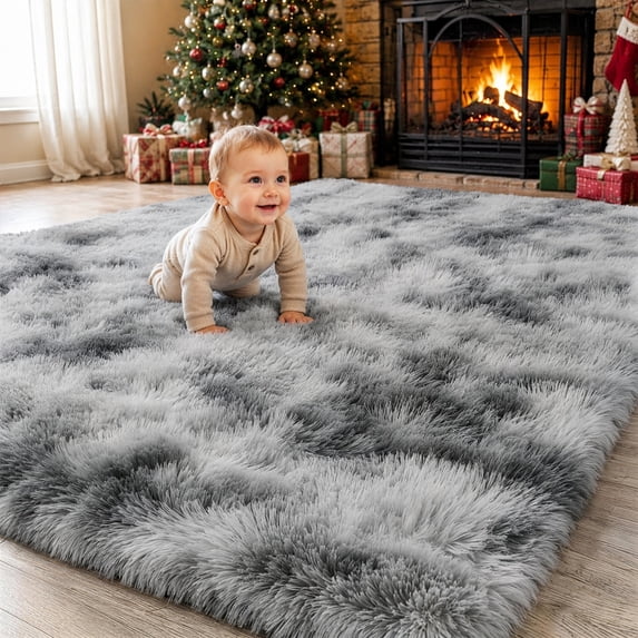 Sanmadrola Area Rug for Bedroom 8'x10' Fluffy Shag Rug for Living Room,Furry Carpet for Kids Room,Shaggy Throw Rug for Nursery Room,Fuzzy Plush Rug,Gray Carpet,Rectangle,Cute Room Decor for Baby