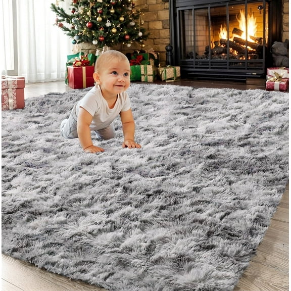 Sanmadrola Area Rug for Bedroom 8'x10' Fluffy Shag Rug for Living Room,Furry Carpet for Kids Room,Shaggy Throw Rug for Nursery Room,Fuzzy Plush Rug,Gray Carpet,Rectangle,Cute Room Decor for Baby