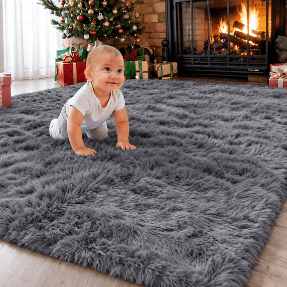 Sanmadrola Area Rug for Bedroom 8'x10' Fluffy Shag Rug for Living Room,Furry Carpet for Kids Room,Shaggy Throw Rug for Nursery Room,Fuzzy Plush Rug,Gray Carpet,Rectangle,Cute Room Decor for Baby