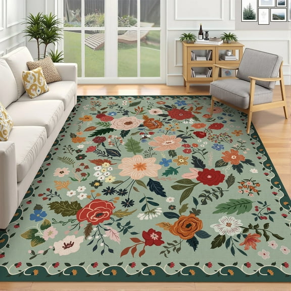 Sanmadrola Area Rugs for Living Room Rug 6x9 Machine Washable Non Slip Floral Vintage Low Pile Large Rugs for Living Room, Bedroom, Farmhouse, Dining Room,Kitchen Entryway Bathroom Office