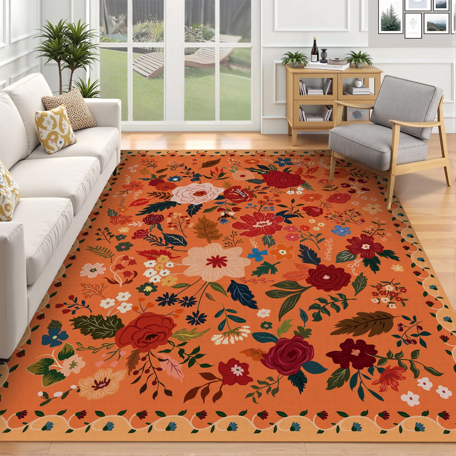 Sanmadrola Area Rugs for Living Room Rug 6x9 Machine Washable Non Slip Floral Vintage Low Pile Large Rugs for Living Room, Bedroom, Farmhouse, Dining Room,Kitchen Entryway Bathroom Office