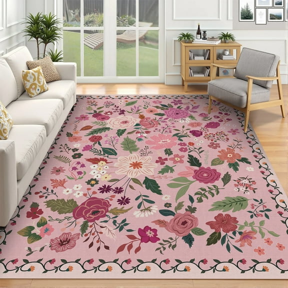 Sanmadrola Area Rugs for Living Room Rug 5x7 Machine Washable Non Slip Floral Vintage Low Pile Large Rugs for Living Room, Bedroom, Farmhouse, Dining Room,Kitchen Entryway Bathroom Office