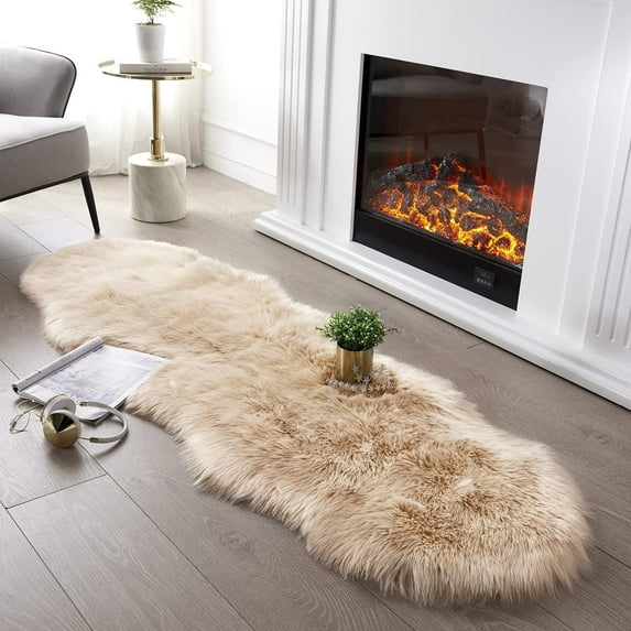 Sanmadrola Area Rugs for Living Room Bed Room Rugs Faux Fur Rug Faux Sheepskin Indoor Shag Area Rug Khaki